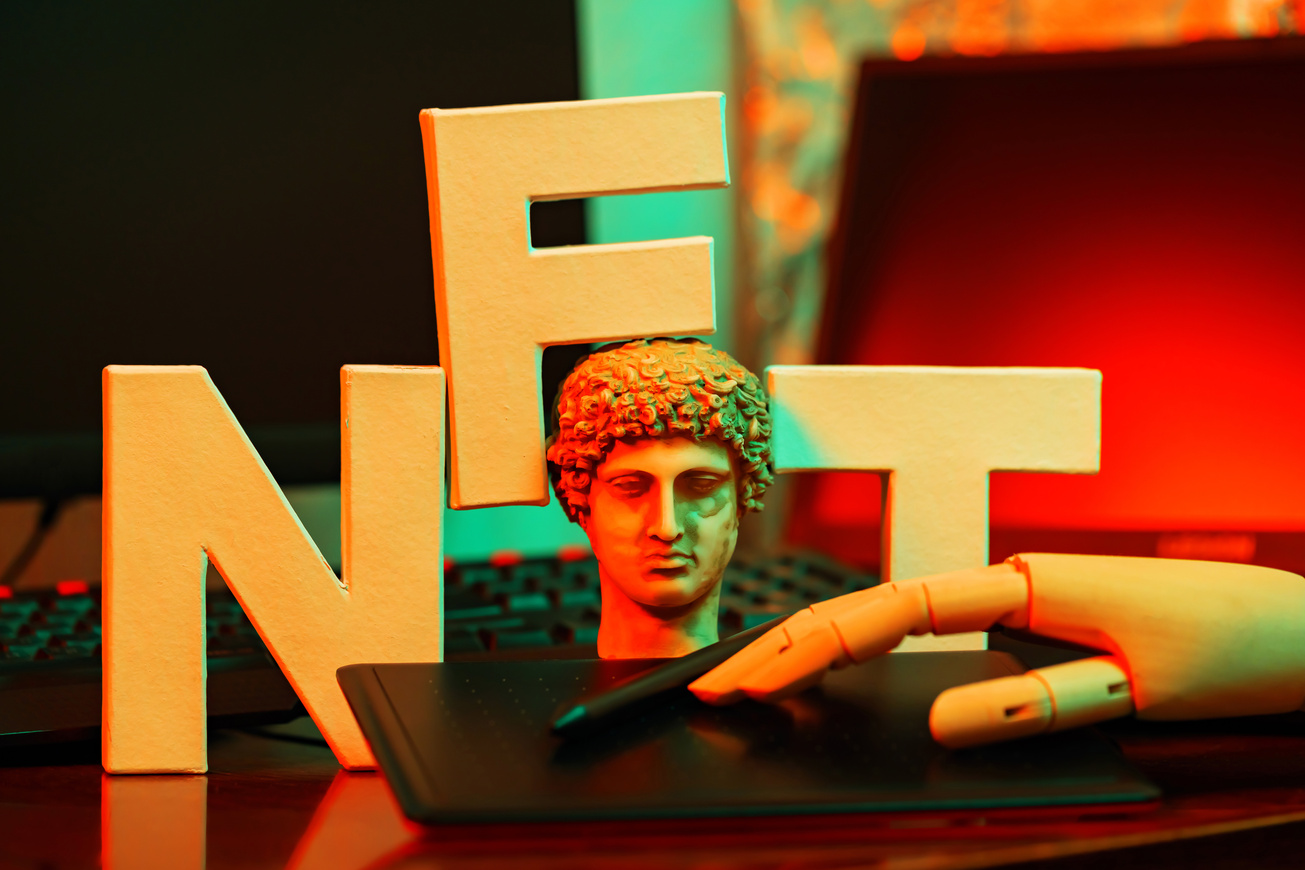 Concept of NFT creation by artificial intelligence. NFT inscript
